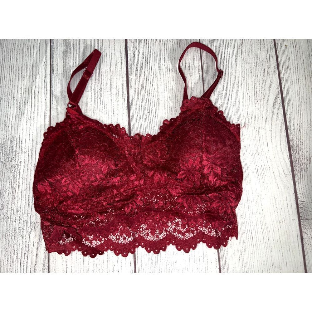 Women V-neck Lace Tank Crop Tops Wire Free Sleep Bra in Red